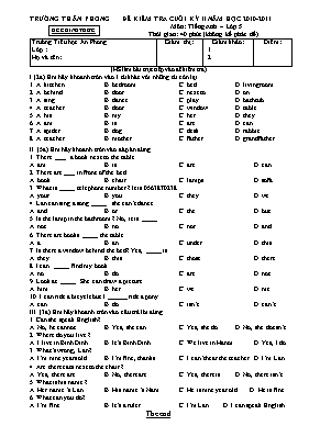 Đề kiểm tra cuối học kỳ II môn Tiếng Anh Lớp 5 - Năm học 2010-2011 - Trường TH Phước Thạnh